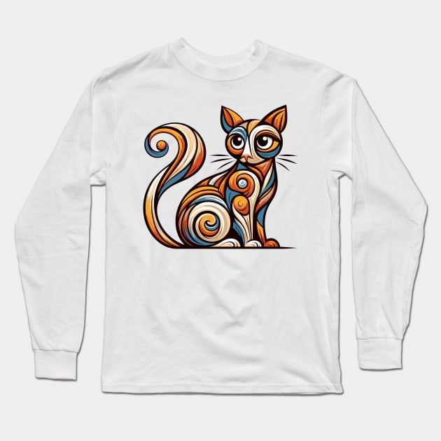 Pop art cat illustration. cubism cat illustration Long Sleeve T-Shirt by gblackid